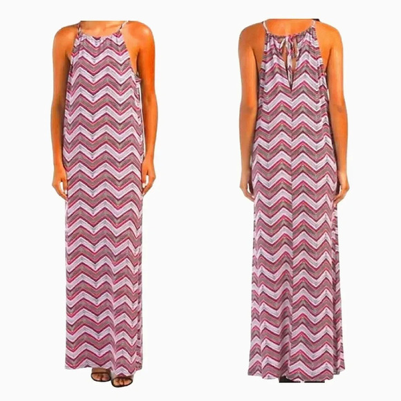Trina Turk Milian 2 Chevron Maxi Dress Multi Color Halter Tie Back size medium - Picture 1 of 14